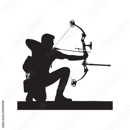 silhouette of a person shooting archery, customizable vector image