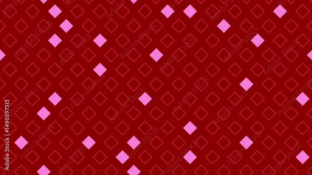 Repeating pattern of pink squares in a maroon background