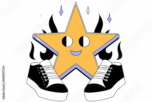 Cute and friendly yellow star cartoon character shining in a playful style ideal for lively, fun, and colorful creative artwork and designs