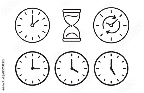 Time and Clock line icon set. Included Clock, Stopwatch, Victor illustrations  Eps 10.