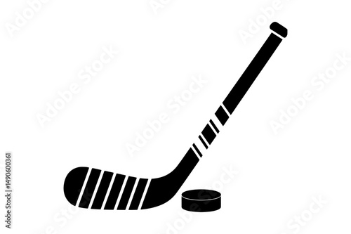 Hockey stick and puck sports equipment silhouette