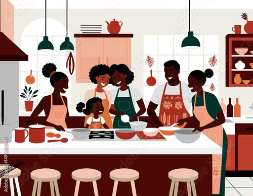 Family Cooking Together-Happy African American Family Baking in Kitchen-Creating Memories and Delicious Treats with Love and Joy