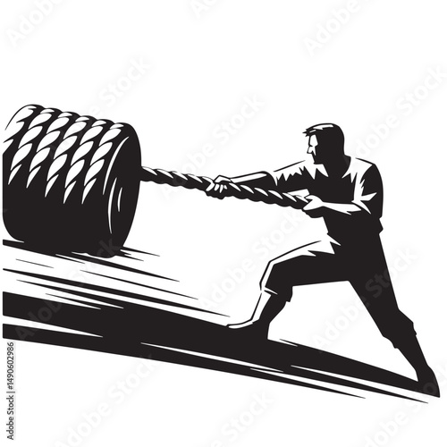 Tug of War Silhouette line art vector illustration on white background