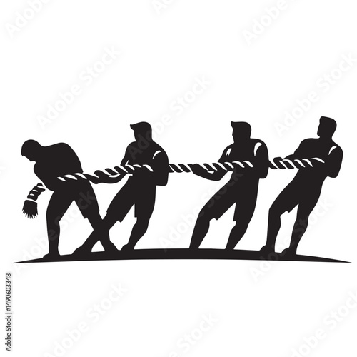 Tug of War Silhouette line art vector illustration on white background
