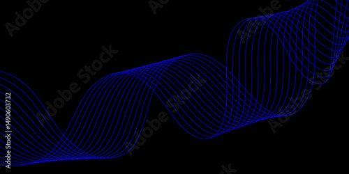 Abstract blue background with a glowing abstract waves. Abstract wave element for design. Digital frequency track equalizer, Futuristic background design. Long exposure, Light painting photography.