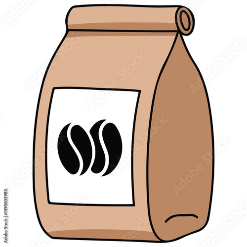 Coffee bean paper bag isolated vector illustration