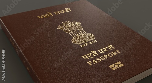 Indian Passport: Rich Brown Leather, Golden Emblem, Travel Document