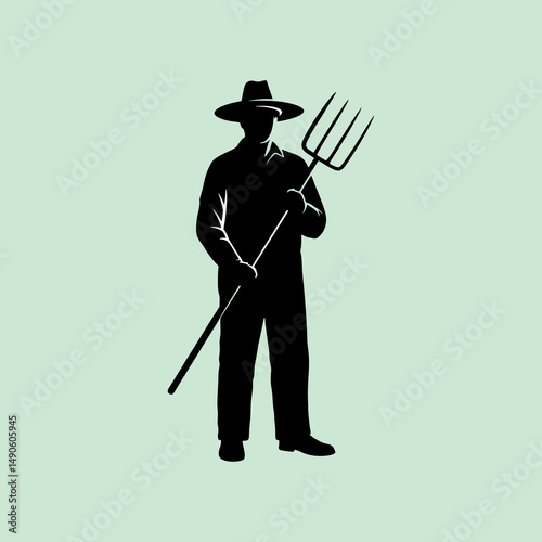 Sileut vector of a farmer carrying a hoe