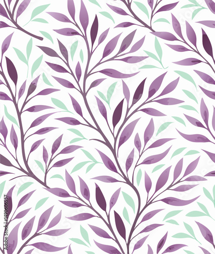 Wallpaper Mural Purple and Green Watercolor Leaf Pattern Seamless Repeat Torontodigital.ca