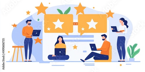Review website displaying multiple five-star testimonials Stock photo