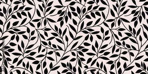 Black and White Leaf Pattern Seamless Repeat