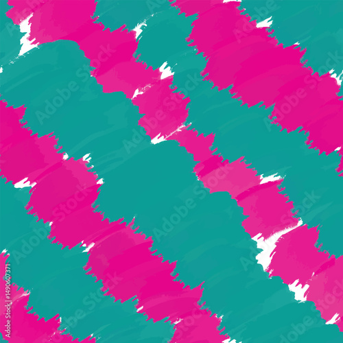 Abstract seamless pattern with hand drawn diagonal lines and spots. Blue, pink stripes.