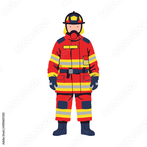 Illustration of a firefighter standing in his uniform
