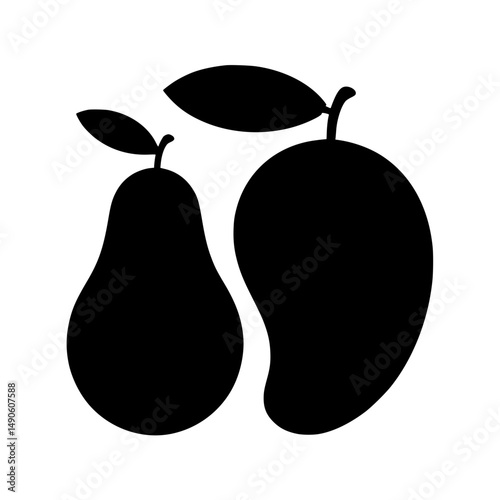 Silhouette of a pear and mango side by side