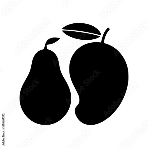 Silhouette of a pear and mango side by side