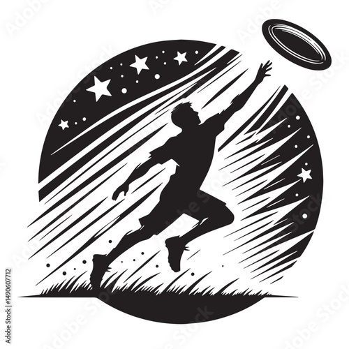 Ultimate Frisbee Silhouette line art vector illustration on white background