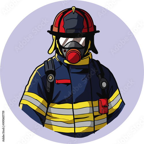 Illustration of a firefighter standing in his uniform