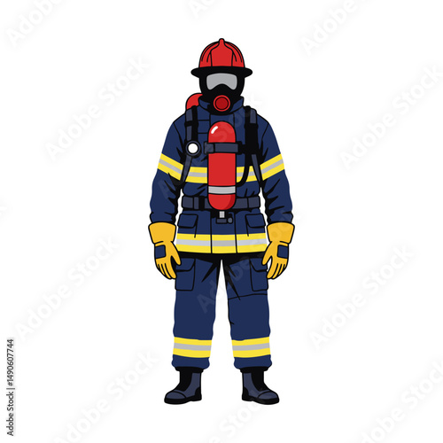 Illustration of a firefighter standing in his uniform