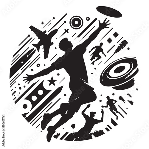 Ultimate Frisbee Silhouette line art vector illustration on white background