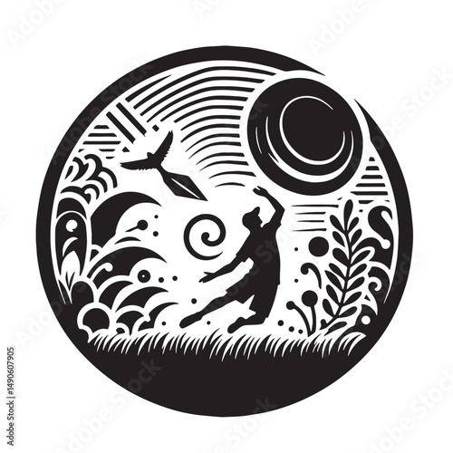 Ultimate Frisbee Silhouette line art vector illustration on white background