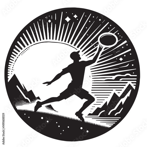 Ultimate Frisbee Silhouette line art vector illustration on white background