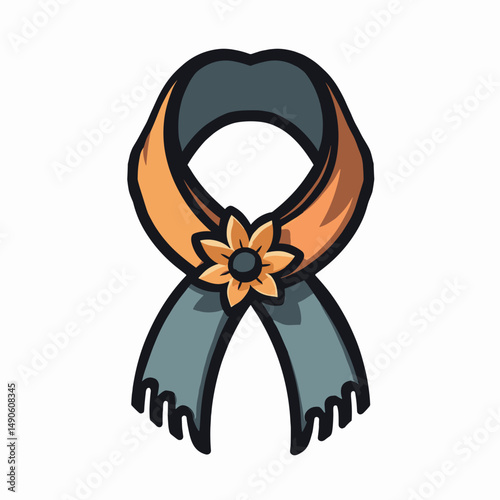 vibrant yellow flower scarf with orange trim