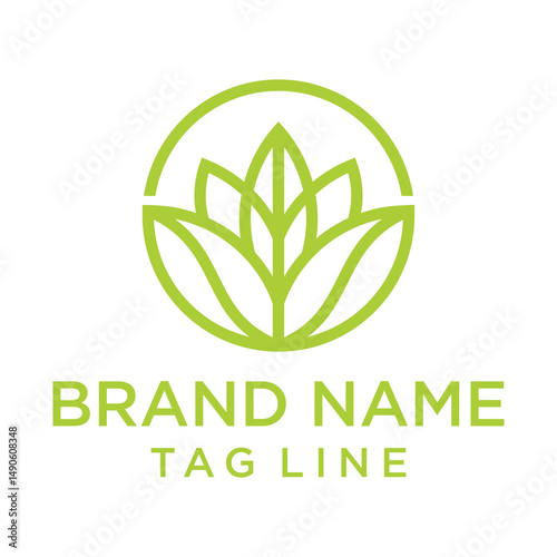 A fresh and organic logo featuring a stylized lotus flower or abstract floral shape in vibrant green, enclosed within a circle. Evokes nature, growth, and well-being. Ideal for health or eco-friendly 