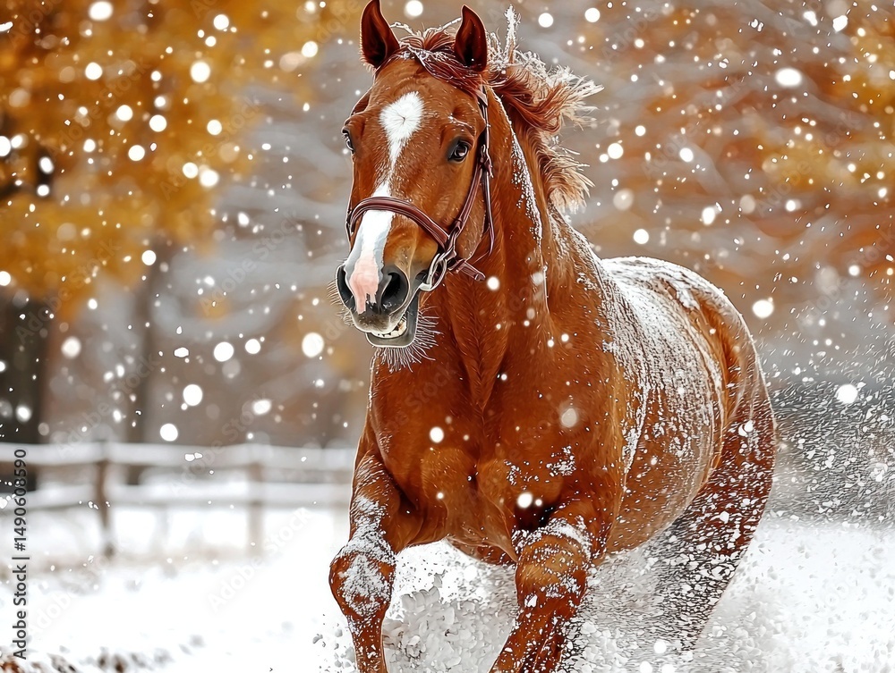 Obraz premium Horse running in snow