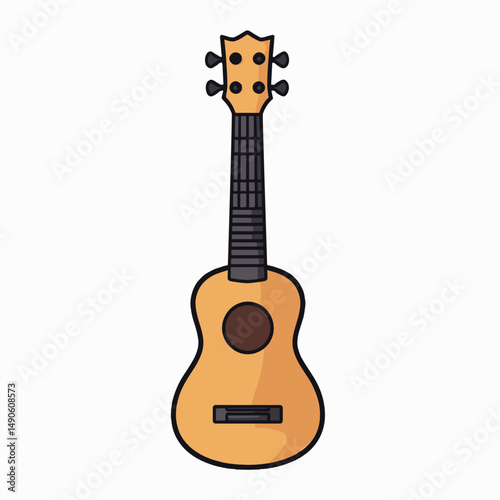 colorful ukulele illustration with brown body and black strings