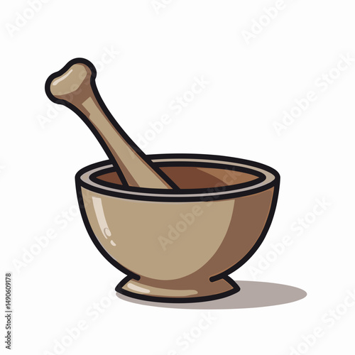 handcrafted wooden mortar and pestle with brown spices
