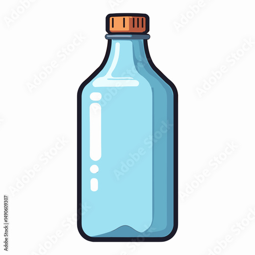 blue glass bottle with white label  isolated on white background