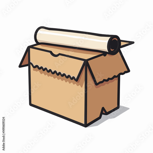 carton box with scroll inside  flat design illustration
