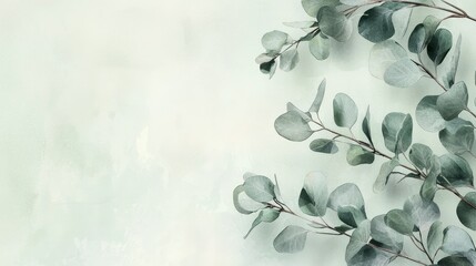 soft, watercolor illustration of eucalyptus branches resting on a light green background.