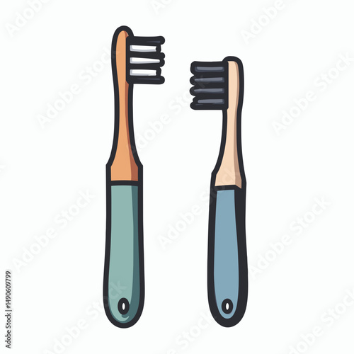 colorful toothbrushes with green handles  set of two