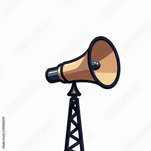 cartoon speaker on pole with sound waves