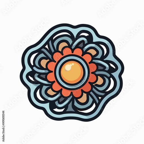 vibrant art deco flower emblem with red center