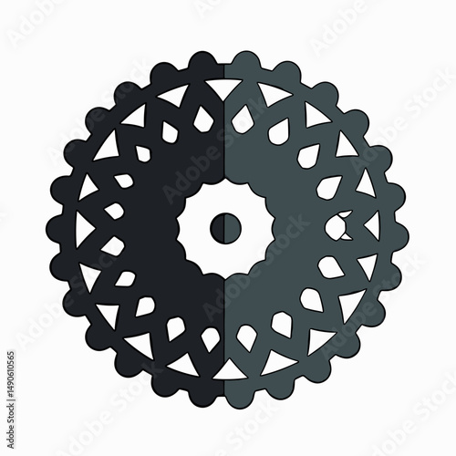 gear cutout with black and white design