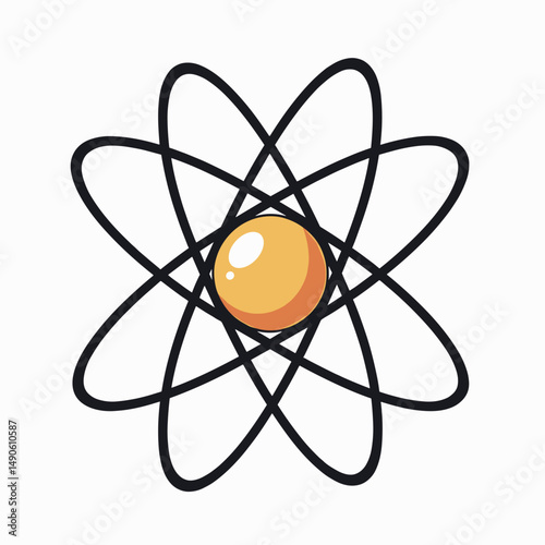 scientific atom model with neutron, proton, electron  black and white vector illustration