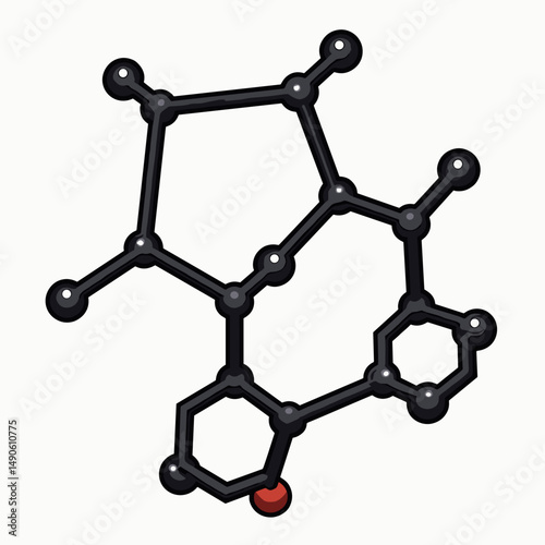 d molecular model of drug compound with red atom highlight
