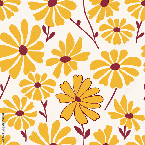 Wallpaper Mural Yellow Daisy Floral Pattern Seamless Repeat Torontodigital.ca