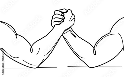 Two strong hands locked in a arm wrestling battle, minimalistic line art style