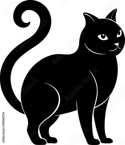  Cat TBack slightly slouched, like a relaxed human
black silhouette vector icon on white or transparent background