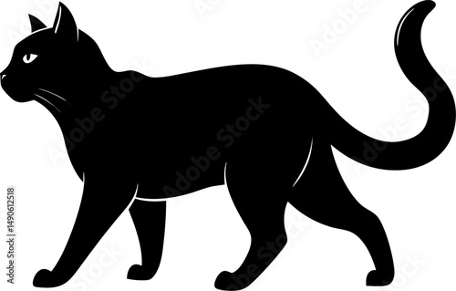 Cat Stealth Mode – Silent, slinking walk, belly low to the ground black silhouette vector icon on white or transparent background