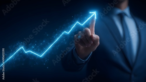 Businessman draws an increase arrow graph representing corporate future growth plans and new strategies for the upcoming year