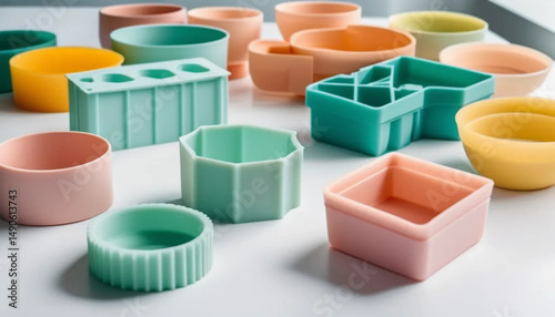 Colorful silicone molds on the table. Close up. 