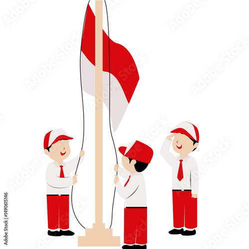 Indonesian Flag Raising Ceremony: Happy Children Hoisting the National Flag