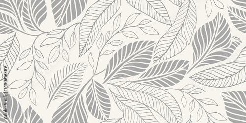 Elegant Gray and White Leaf Pattern Seamless Background