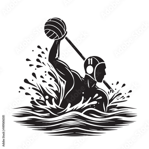 Water Polo Silhouette line art vector illustration on white background
