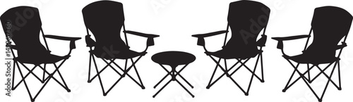 Four Folding Camp Chairs with Small Table Silhouette