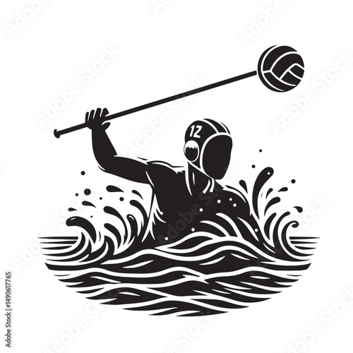 Water Polo Silhouette line art vector illustration on white background